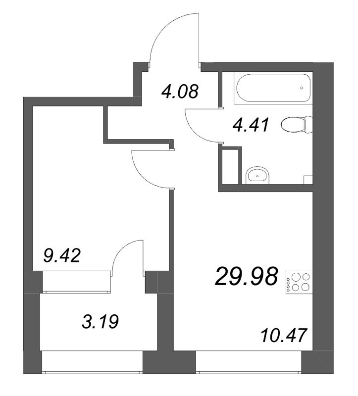 1-комнатная квартира, 29.98 м² в ЖК "Аквилон Солар Парк" - планировка, фото №1