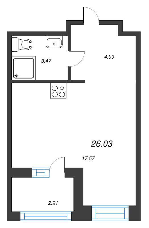 Квартира-студия, 26.03 м² - планировка, фото №1