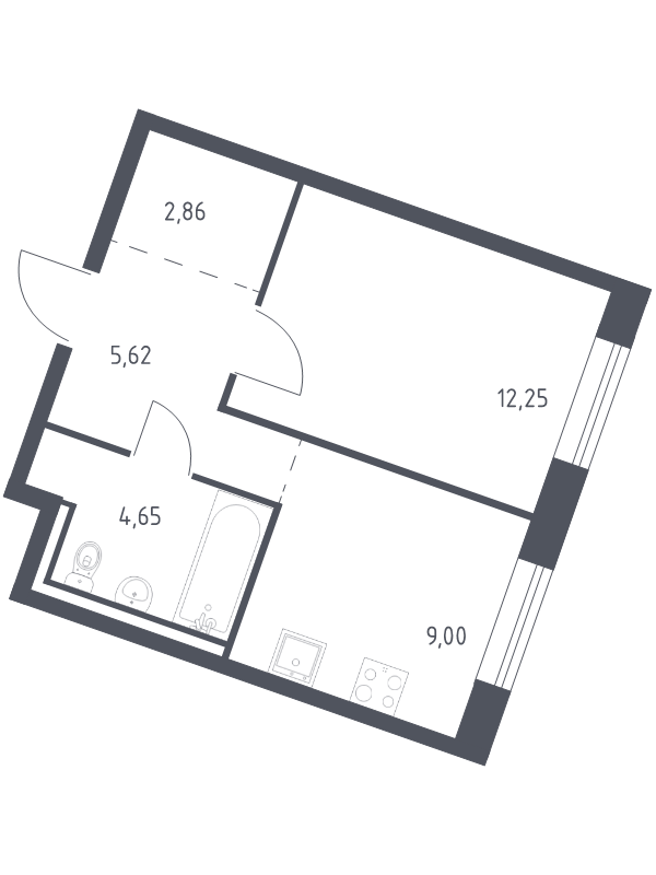 1-комнатная квартира, 34.38 м² в ЖК "Квартал Лаголово" - планировка, фото №1