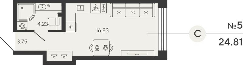 Квартира-студия, 24.81 м² в ЖК "Bashni Element" - планировка, фото №1