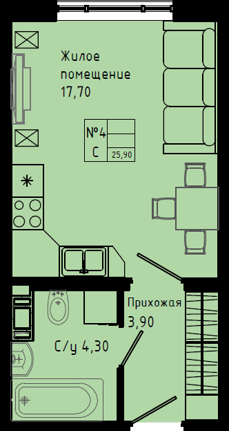 Квартира-студия, 25.9 м² в ЖК "Pixel" - планировка, фото №1