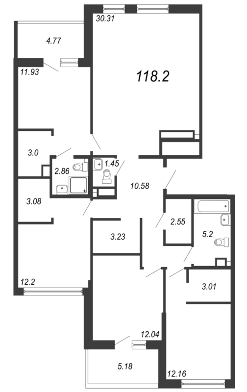 5-комнатная (Евро) квартира, 121.9 м² - планировка, фото №1