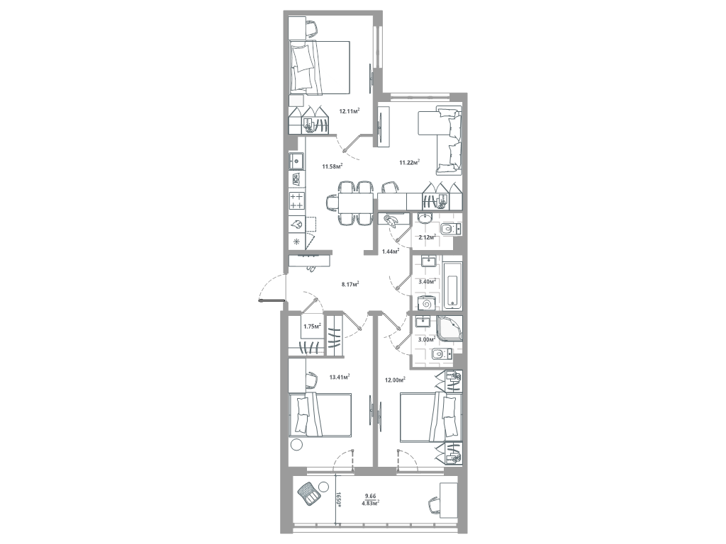 3-комнатная квартира, 85.03 м² в ЖК "ЛесArt" - планировка, фото №1