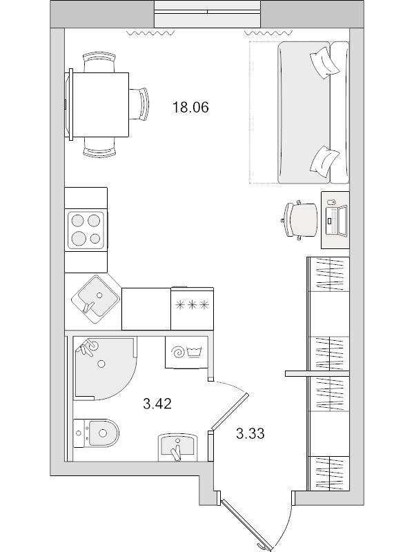 Квартира-студия, 24.81 м² - планировка, фото №1