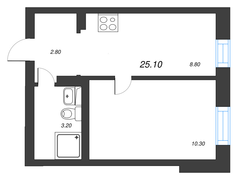 1-комнатная квартира, 25.1 м² в ЖК "Эко Квартал Нега" - планировка, фото №1