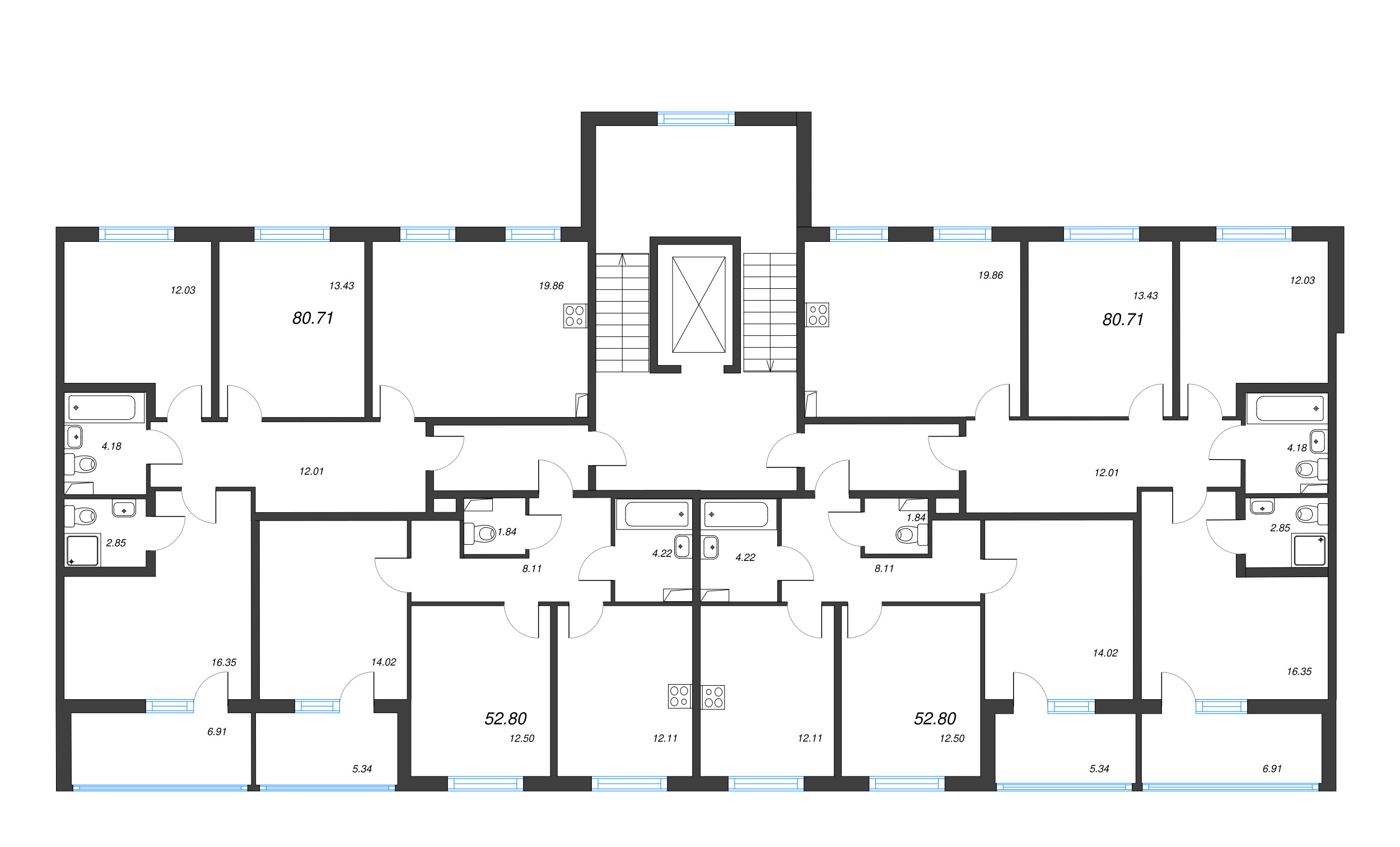 4-комнатная (Евро) квартира, 80.71 м² в ЖК "Любоград" - планировка этажа