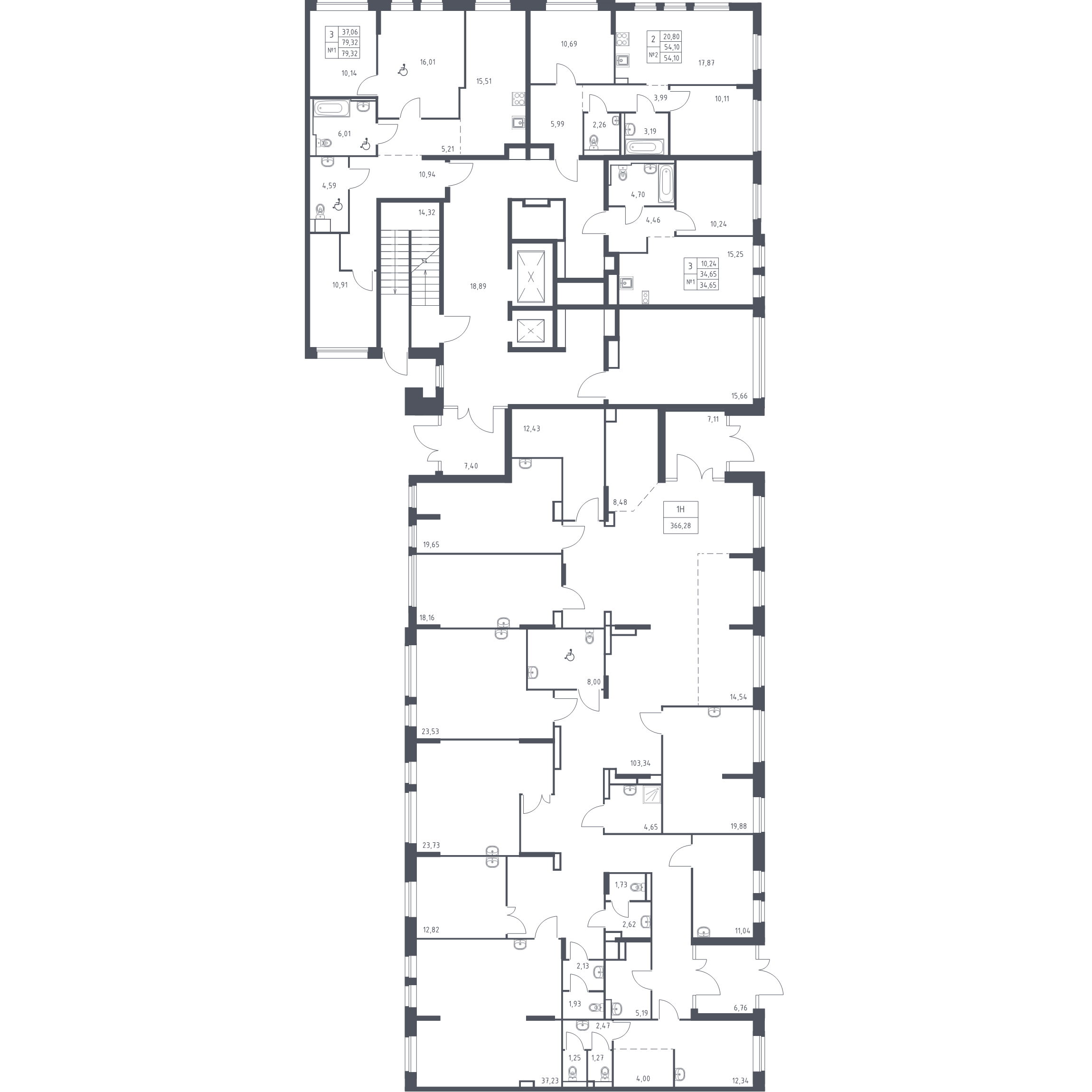 3-комнатная (Евро) квартира, 54.1 м² в ЖК "Новое Колпино" - планировка этажа