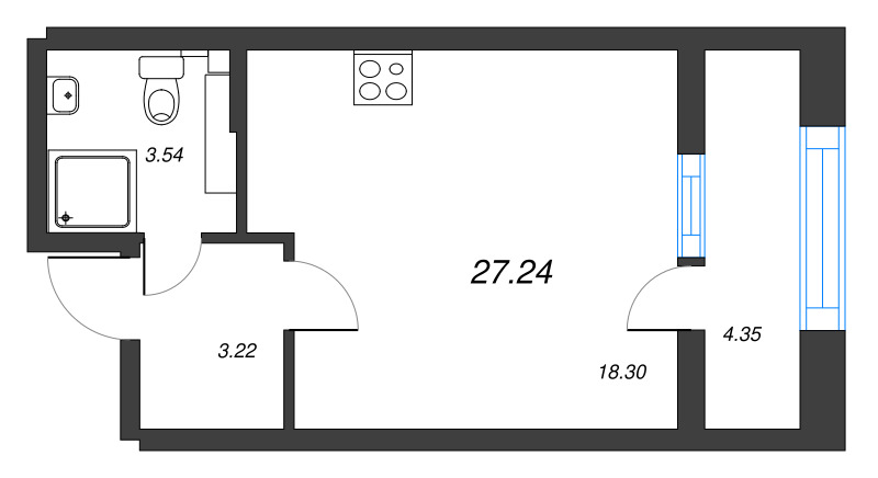Квартира-студия, 27.24 м² в ЖК "БелАрт" - планировка, фото №1