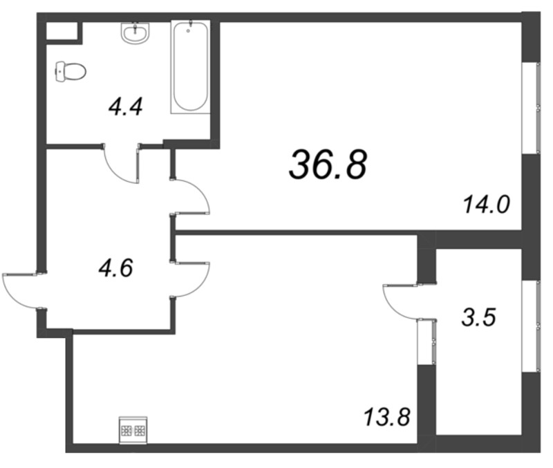 1-комнатная квартира, 36.8 м² в ЖК "Дубровский" - планировка, фото №1