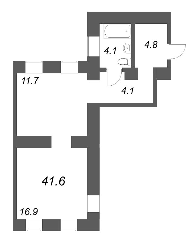 1-комнатная квартира, 41.6 м² в ЖК "Дом купца Злобина" - планировка, фото №1