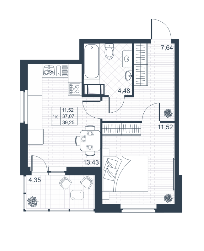 1-комнатная квартира, 36.9 м² в ЖК "Ново-Антропшино" - планировка, фото №1