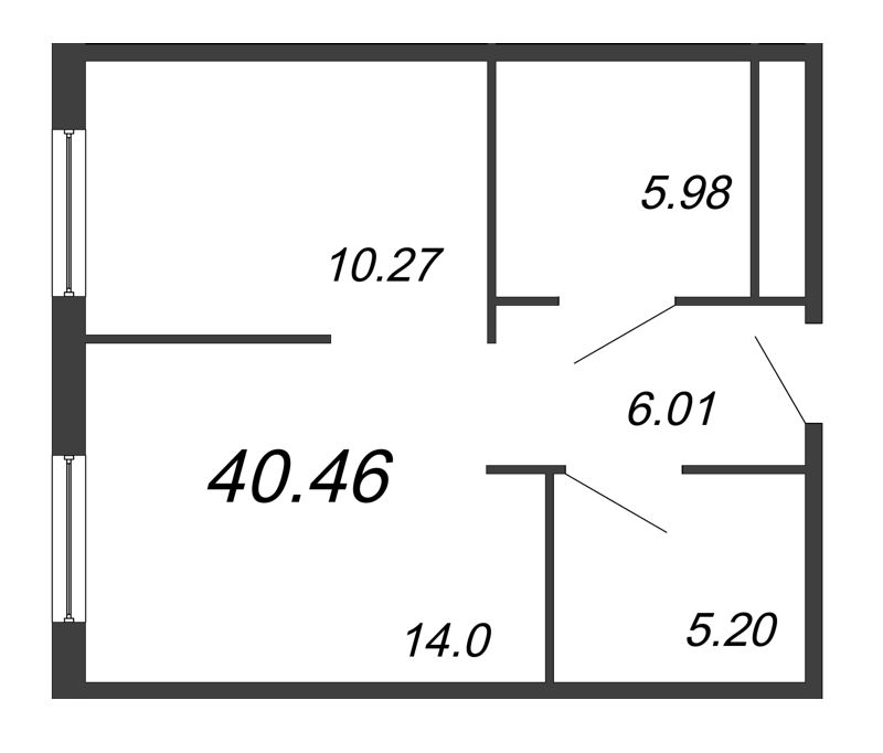 1-комнатная квартира, 40.46 м² в ЖК "ПРО'МОЛОDОСТЬ" - планировка, фото №1