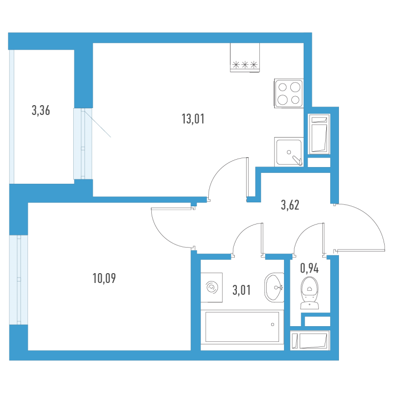 1-комнатная квартира, 32.35 м² в ЖК "Аэросити" - планировка, фото №1