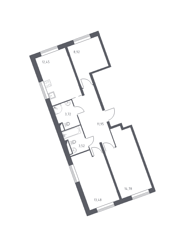 3-комнатная квартира, 68.82 м² в ЖК "Квартал Лаголово" - планировка, фото №1