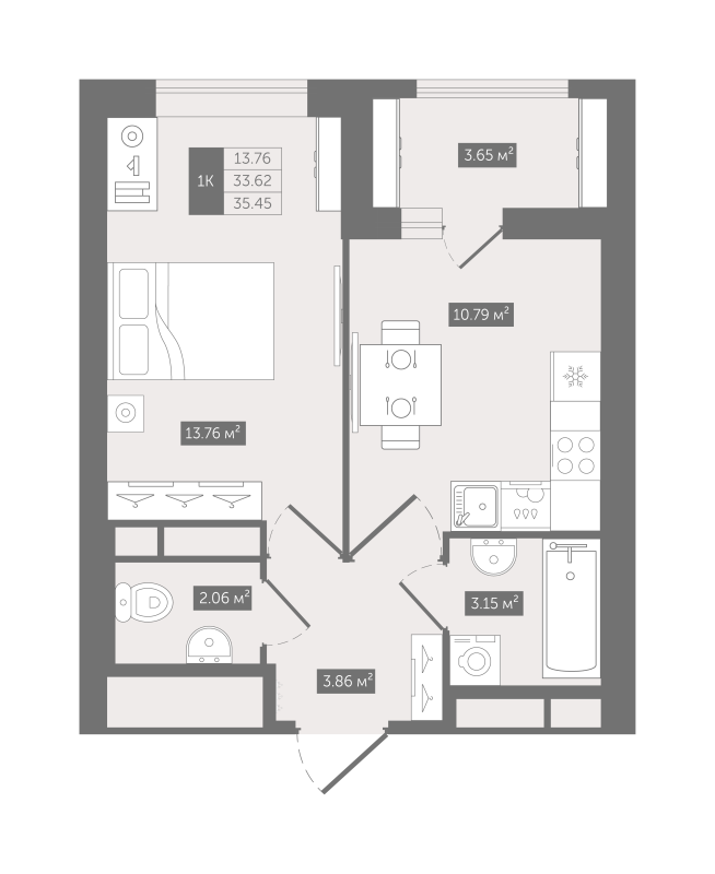 1-комнатная квартира, 35.45 м² в ЖК "UP-квартал "Воронцовский"" - планировка, фото №1