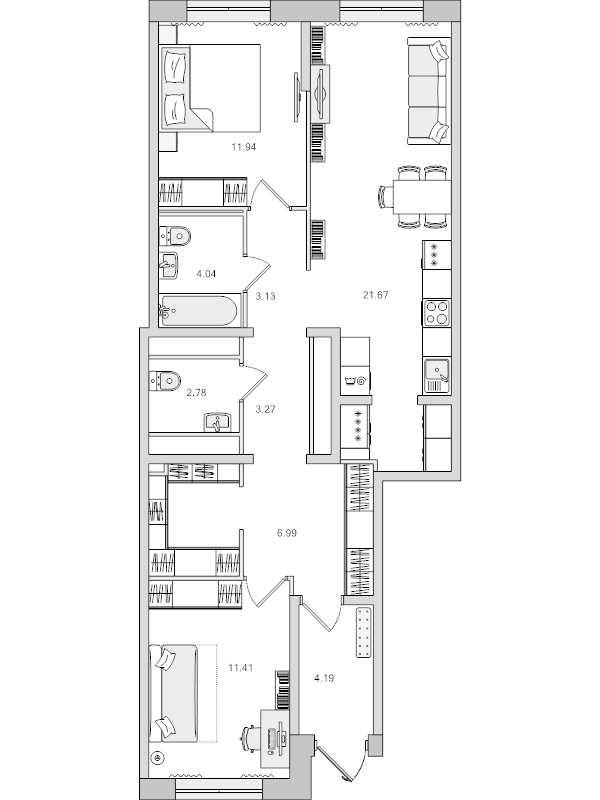 3-комнатная (Евро) квартира, 76.2 м² в ЖК "Dreamline" - планировка, фото №1