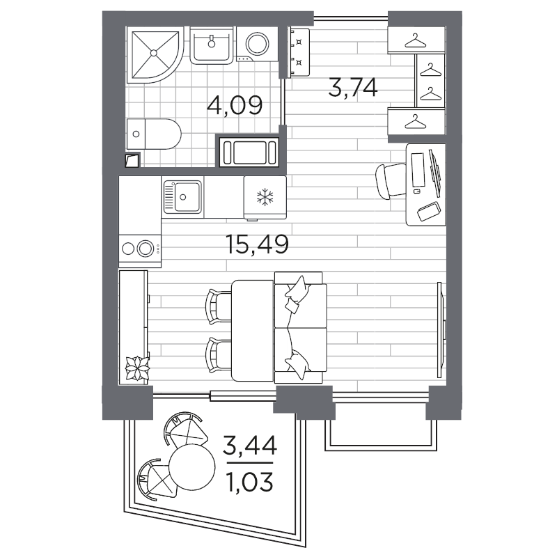 Квартира-студия, 24.35 м² в ЖК "Respect" - планировка, фото №1