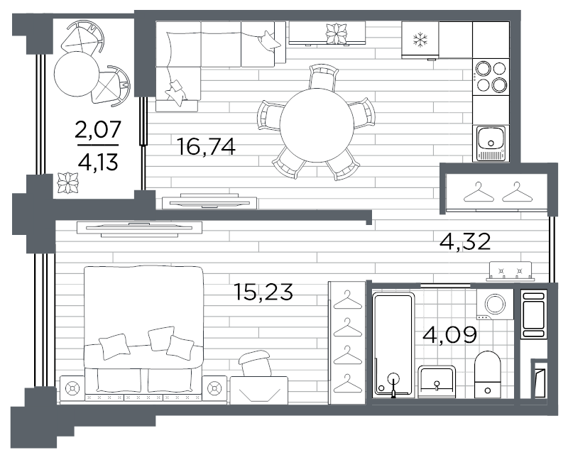 2-комнатная (Евро) квартира, 42.45 м² в ЖК "Ассамблея" - планировка, фото №1