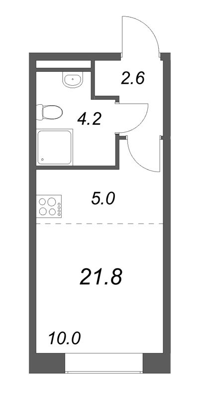 Квартира-студия, 21.8 м² - планировка, фото №1