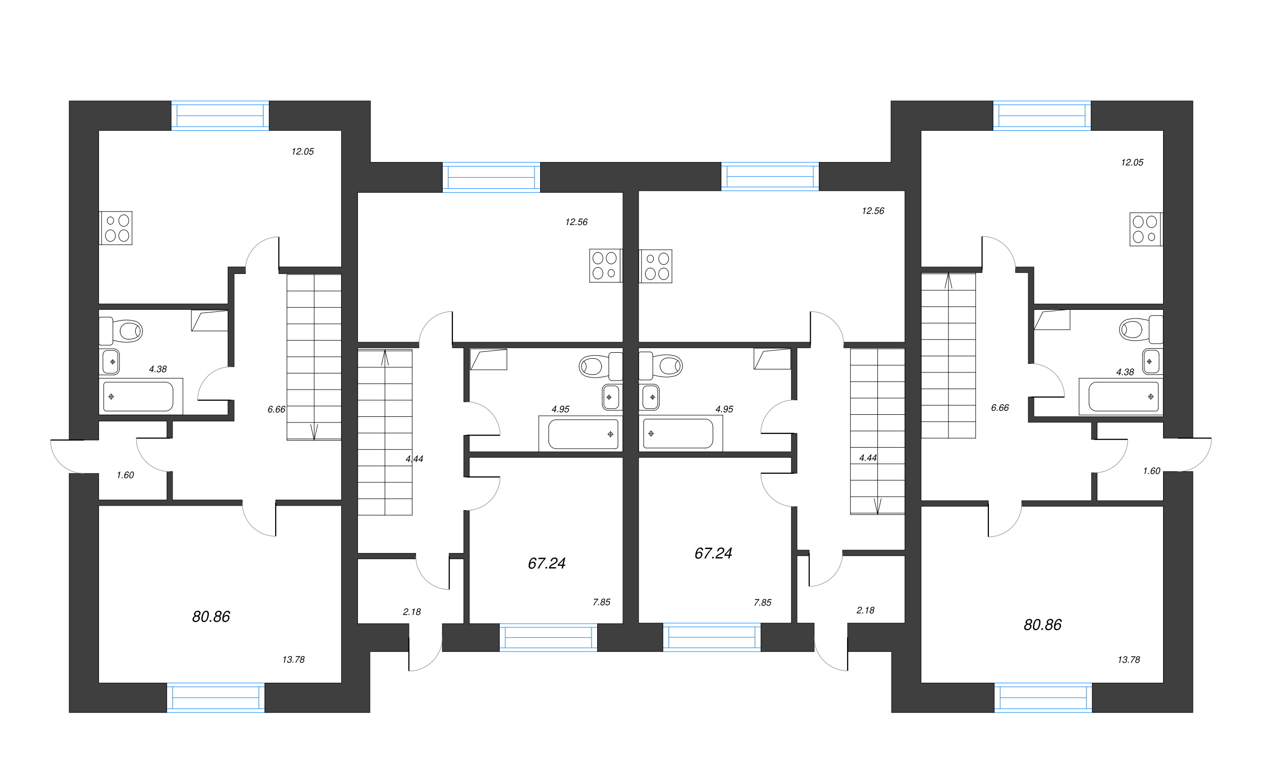 4-комнатная квартира, 80.86 м² в ЖК "Фёдоровское" - планировка этажа