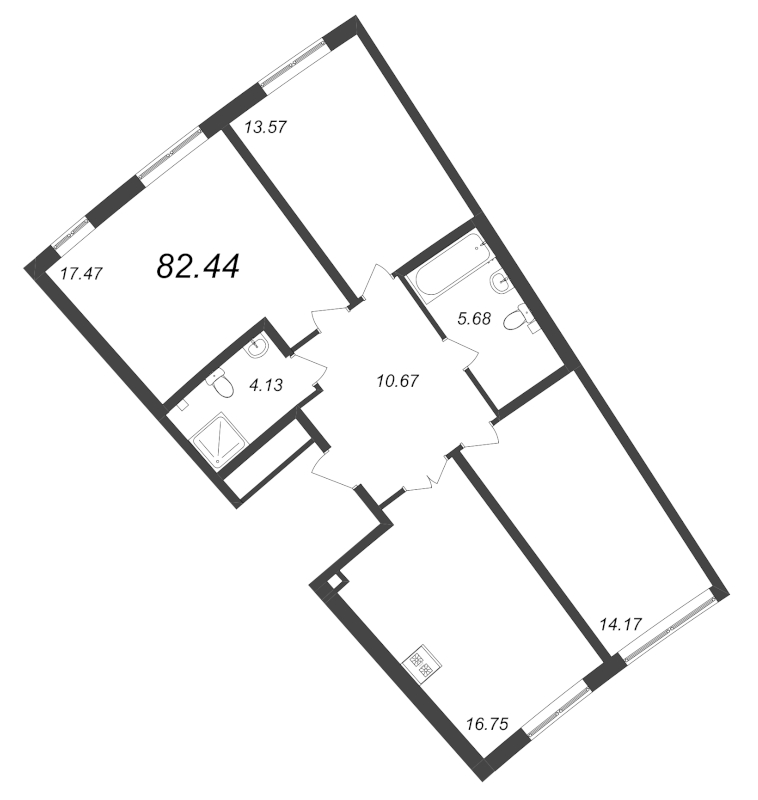4-комнатная (Евро) квартира, 82.44 м² в ЖК "Морская набережная. SeaView" - планировка, фото №1