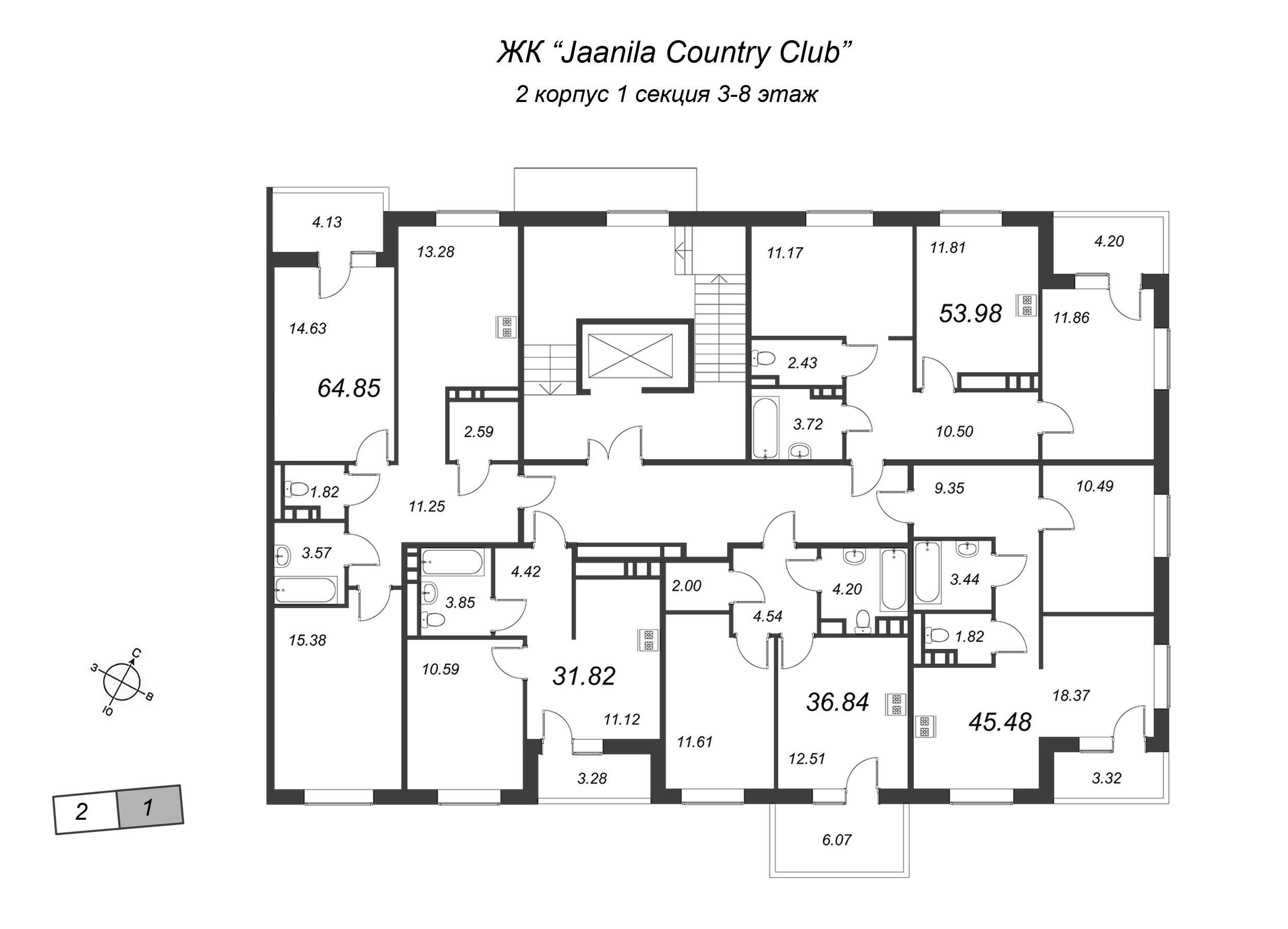 2-комнатная квартира, 62.78 м² в ЖК "Jaanila Country Club" - планировка этажа