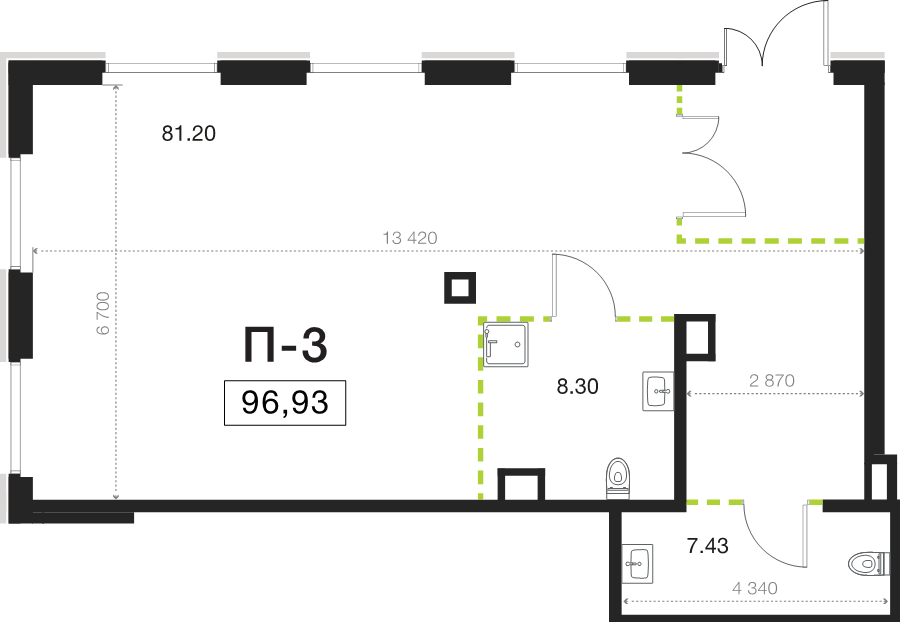 Помещение, 96.93 м² в ЖК "Legenda Васильевского" - планировка, фото №1