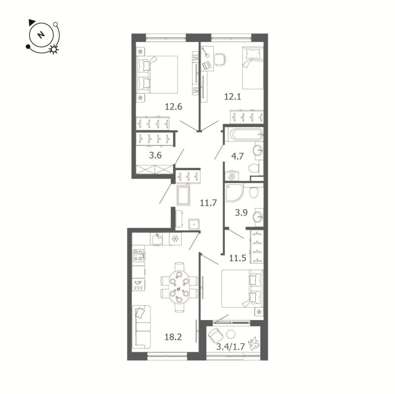 4-комнатная (Евро) квартира, 80 м² - планировка, фото №1