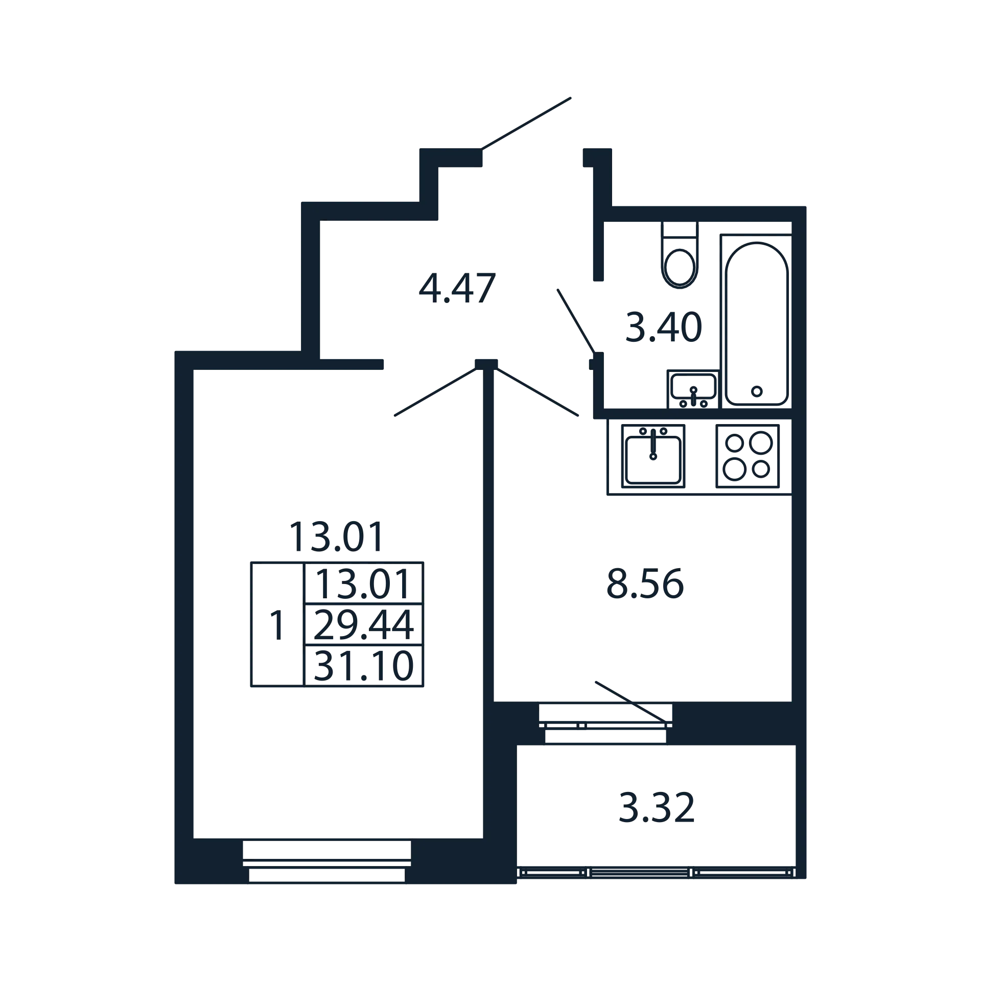 1-комнатная квартира, 29.44 м² в ЖК "Полис Новоселье" - планировка, фото №1