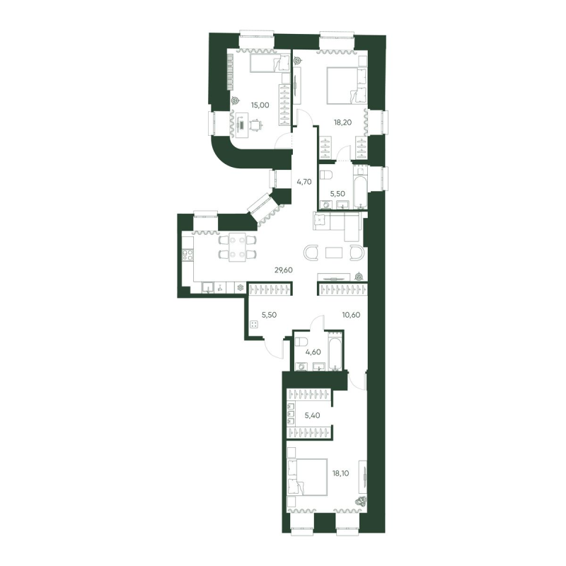 4-комнатная (Евро) квартира, 117.2 м² в ЖК "Моисеенко 10" - планировка, фото №1