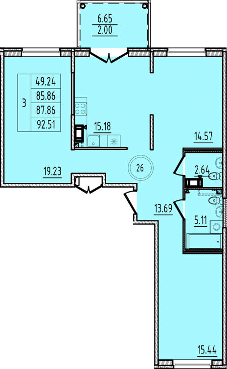 4-комнатная (Евро) квартира, 85.86 м² - планировка, фото №1