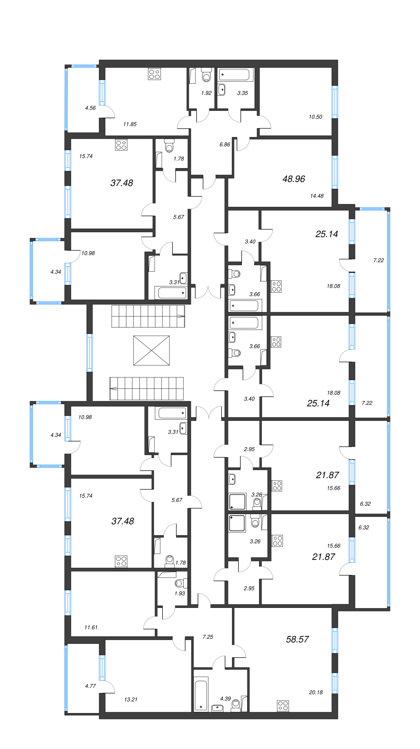 2-комнатная (Евро) квартира, 37.48 м² - планировка этажа