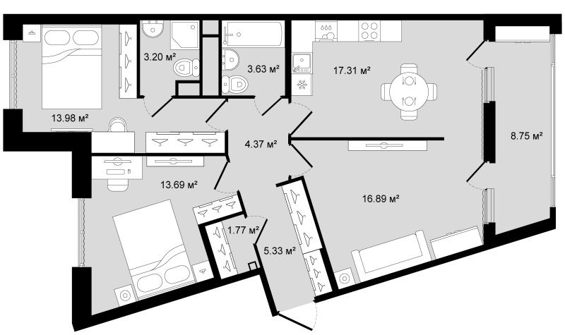 4-комнатная (Евро) квартира, 84.55 м² в ЖК "Новгородская 8" - планировка, фото №1