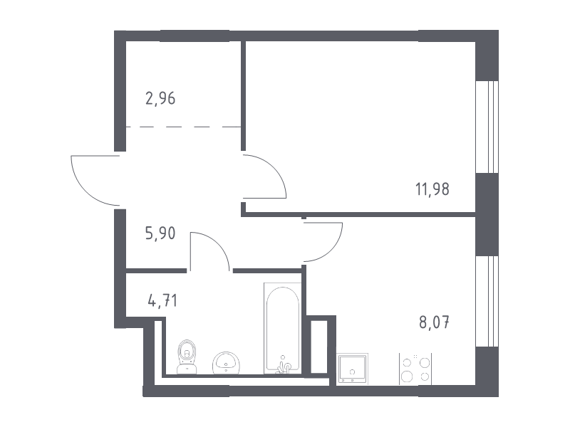 1-комнатная квартира, 33.62 м² в ЖК "Квартал Лаголово" - планировка, фото №1