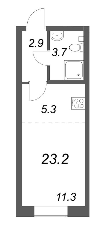 Квартира-студия, 22.9 м² - планировка, фото №1