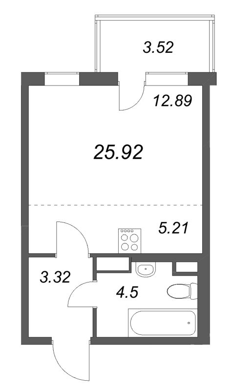 Квартира-студия, 25.92 м² в ЖК "ЮгТаун" - планировка, фото №1