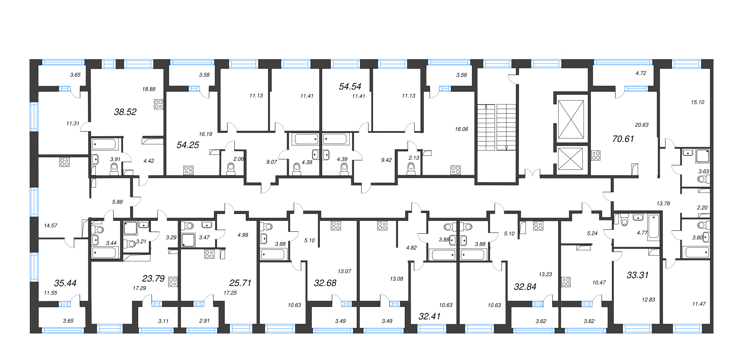 1-комнатная квартира, 32.84 м² - планировка этажа