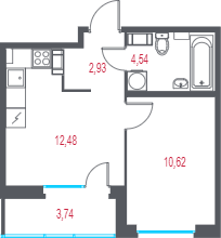 1-комнатная квартира, 36.23 м² в ЖК "Город-спутник Южный" - планировка, фото №1