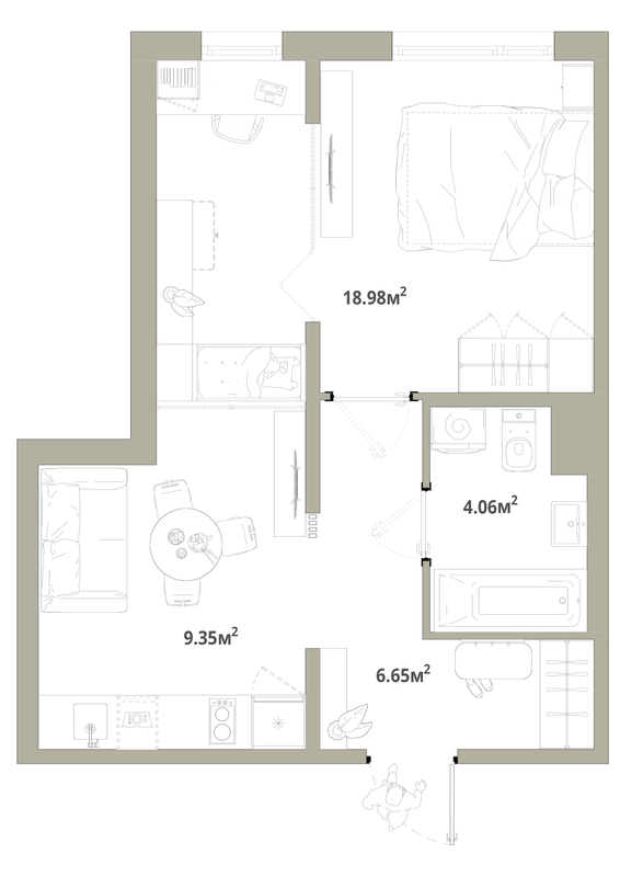 1-комнатная квартира, 39.04 м² в ЖК "Тишин" - планировка, фото №1