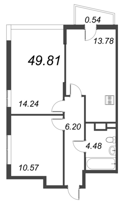 2-комнатная квартира, 49.81 м² в ЖК "VEREN NORT сертолово" - планировка, фото №1