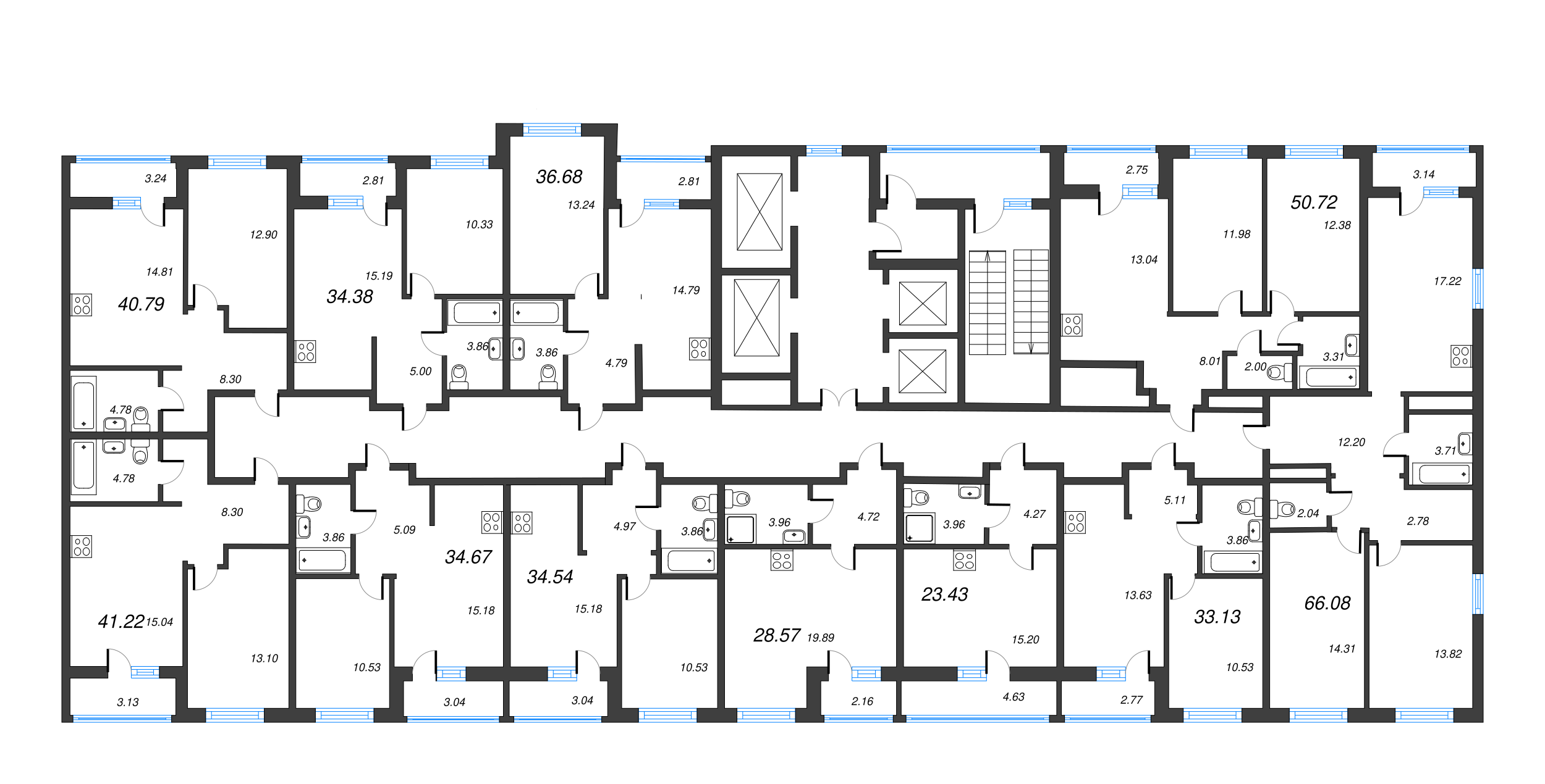 3-комнатная (Евро) квартира, 66.08 м² - планировка этажа
