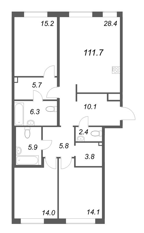 4-комнатная (Евро) квартира, 111.7 м² в ЖК "Визионер" - планировка, фото №1