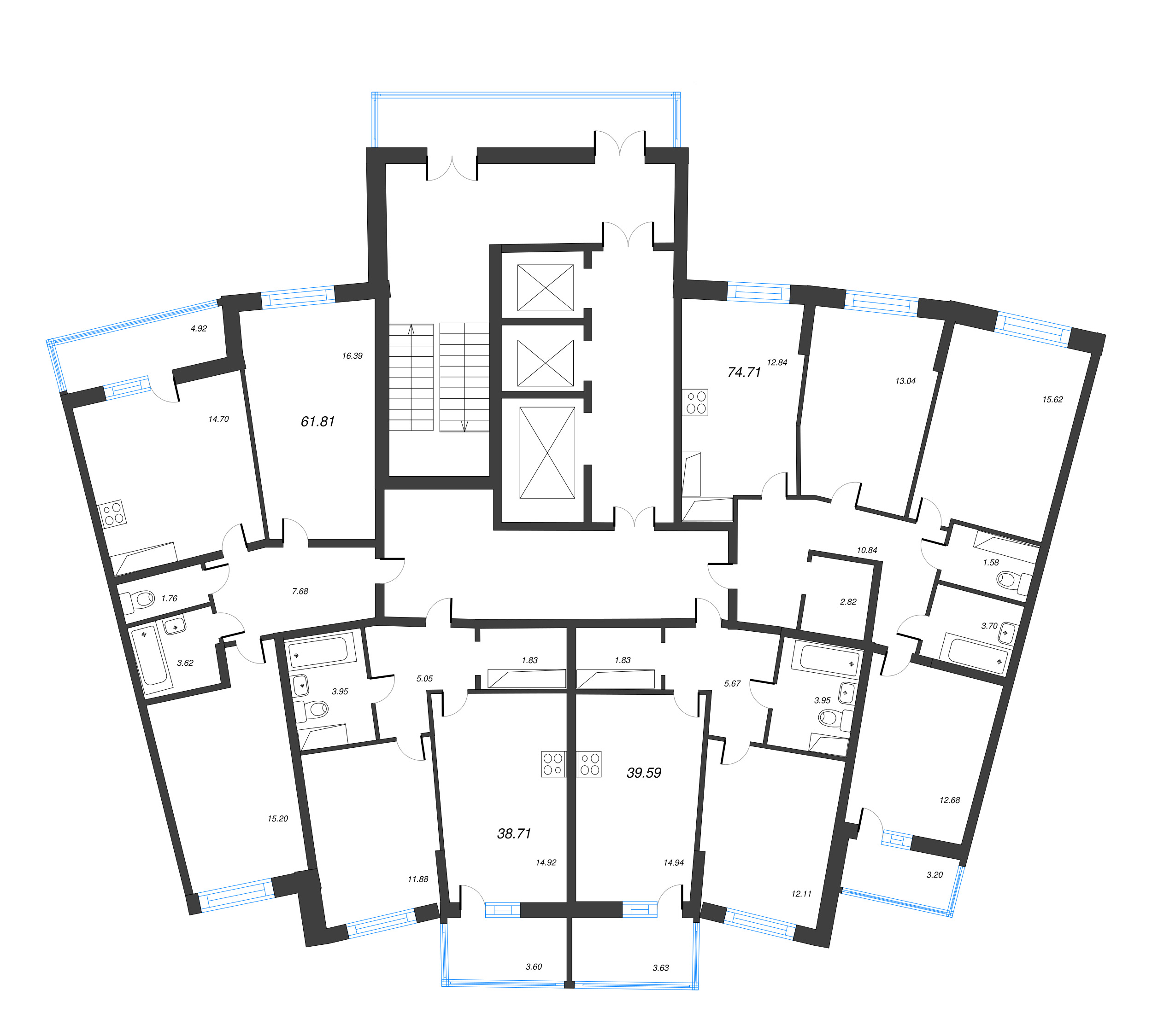 4-комнатная (Евро) квартира, 74.71 м² в ЖК "Дом Левитан" - планировка этажа