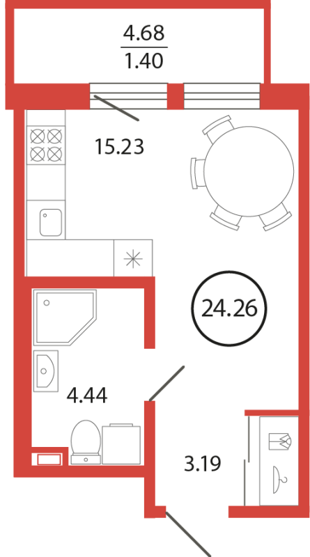 Квартира-студия, 24.26 м² в ЖК "Энфилд" - планировка, фото №1