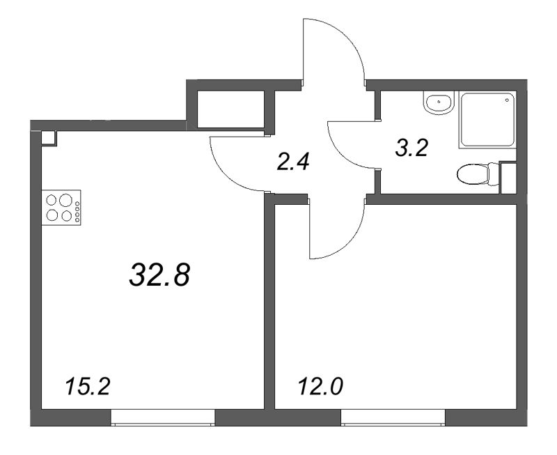2-комнатная (Евро) квартира, 32.1 м² в ЖК "ЛСР. Ржевский парк" - планировка, фото №1