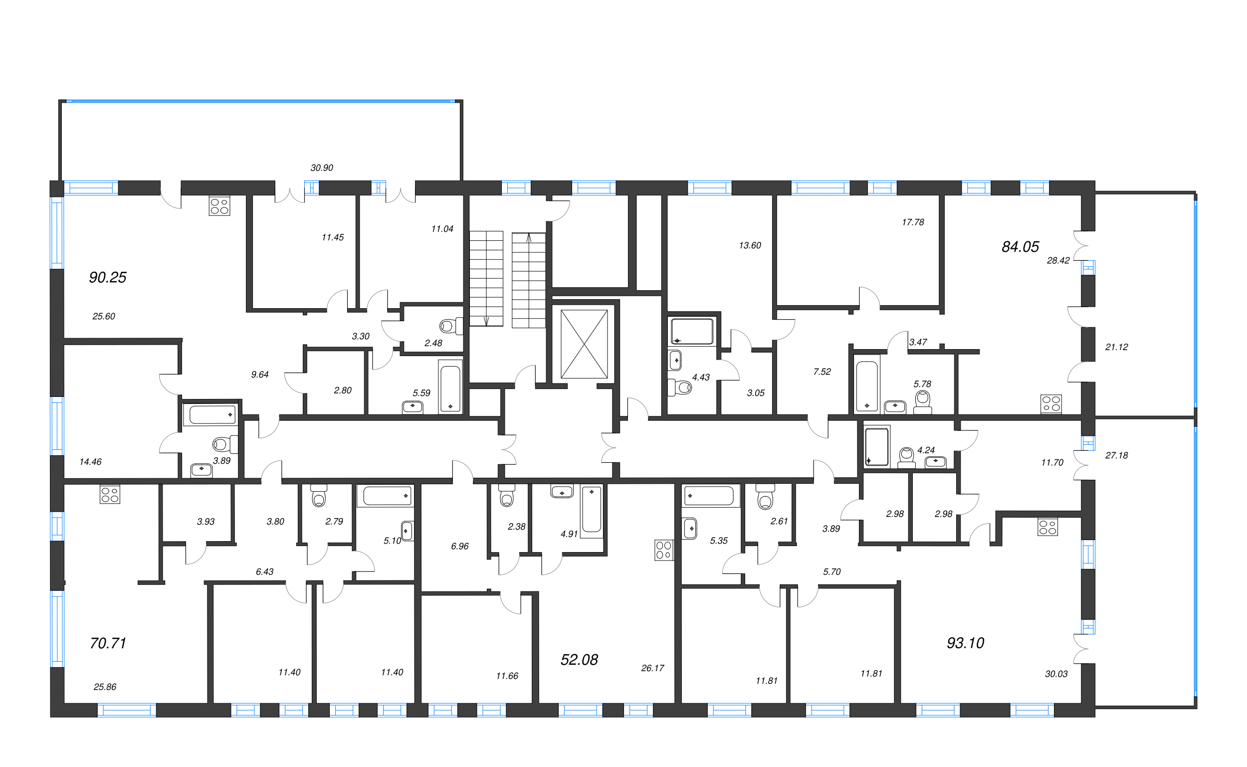 2-комнатная (Евро) квартира, 52.08 м² - планировка этажа