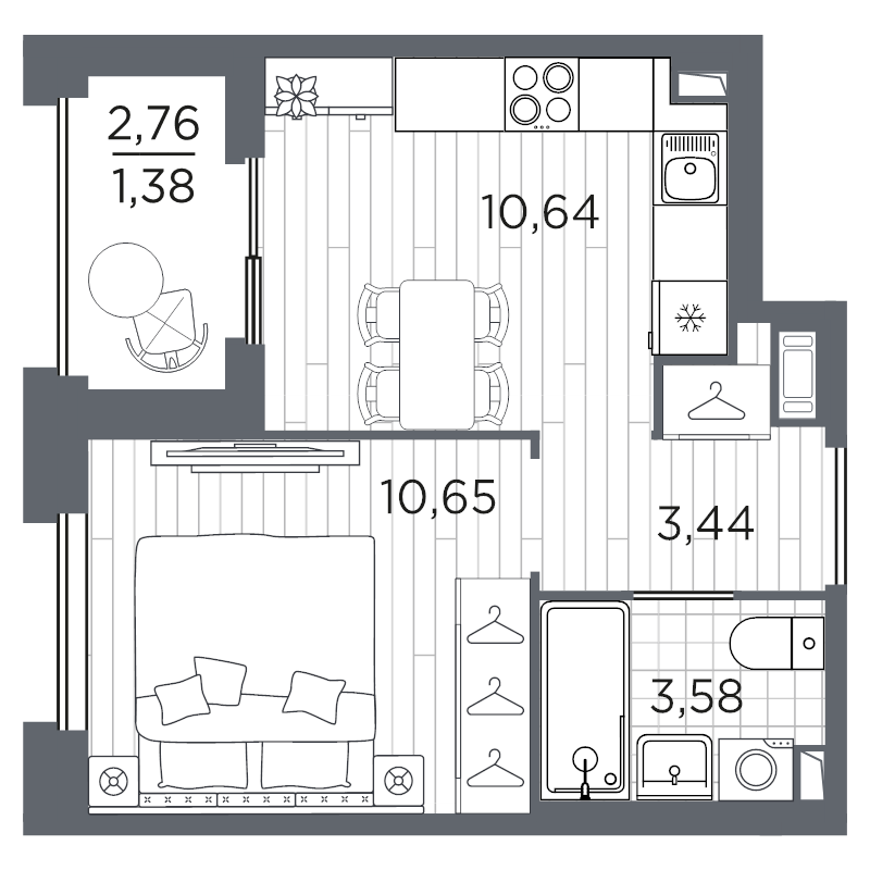 1-комнатная квартира, 29.69 м² в ЖК "Оптимист" - планировка, фото №1