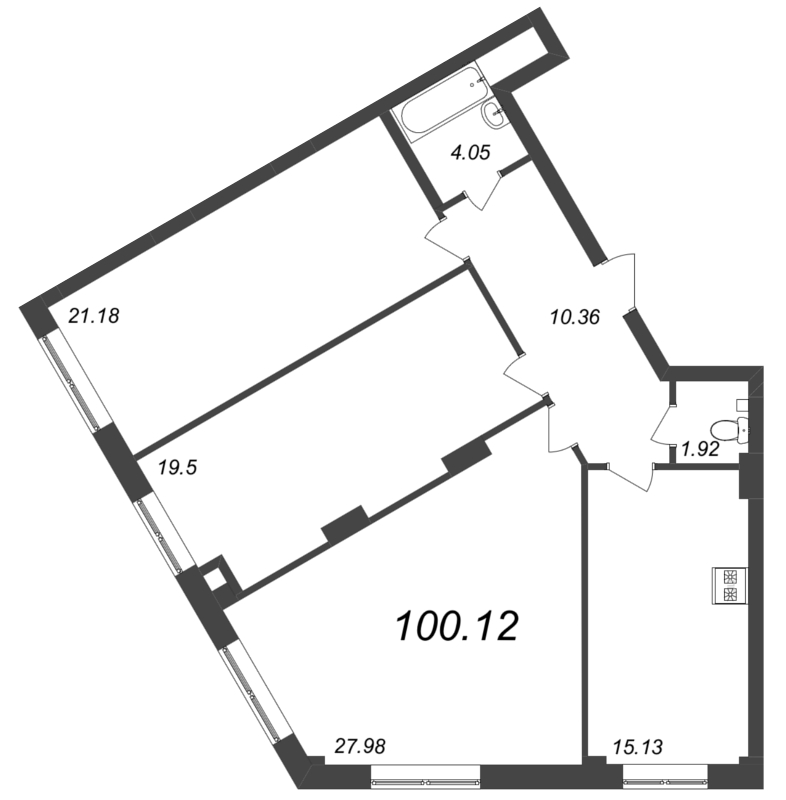 4-комнатная (Евро) квартира, 100.12 м² - планировка, фото №1
