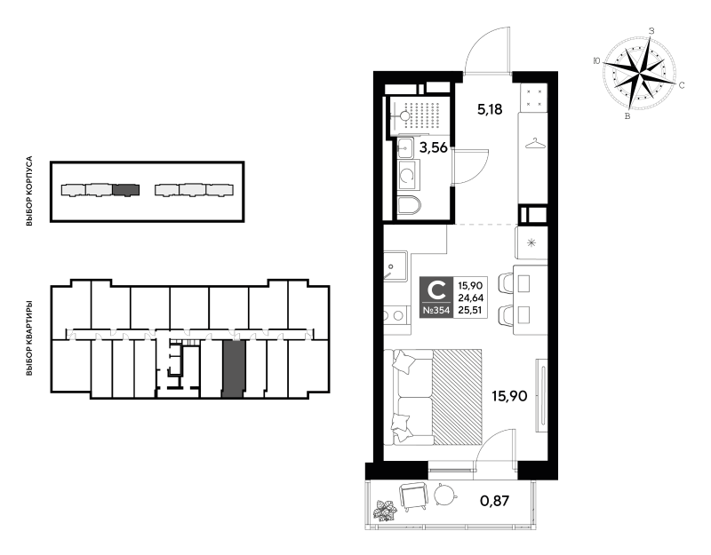 Квартира-студия, 25.51 м² в ЖК "Догма Юкки" - планировка, фото №1