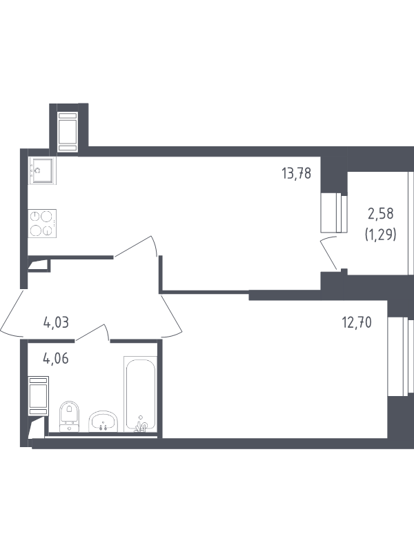 1-комнатная квартира, 35.86 м² в ЖК "Живи! В Рыбацком" - планировка, фото №1